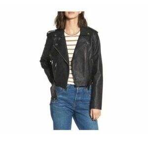 LEVI'S Jacket Black Faux Leather Belted Asymmetrical Motorcycle Jacket Sz XS NWT